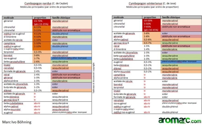 Composition comparée des huiles essentielles de Citronnelle - Marc Bohning